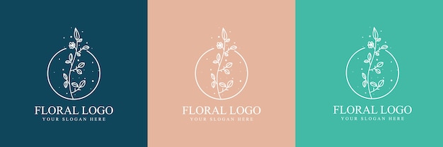 Belleza femenina dibujada a mano y logotipo botánico floral para el cuidado de la piel y el cabello del salón de spa