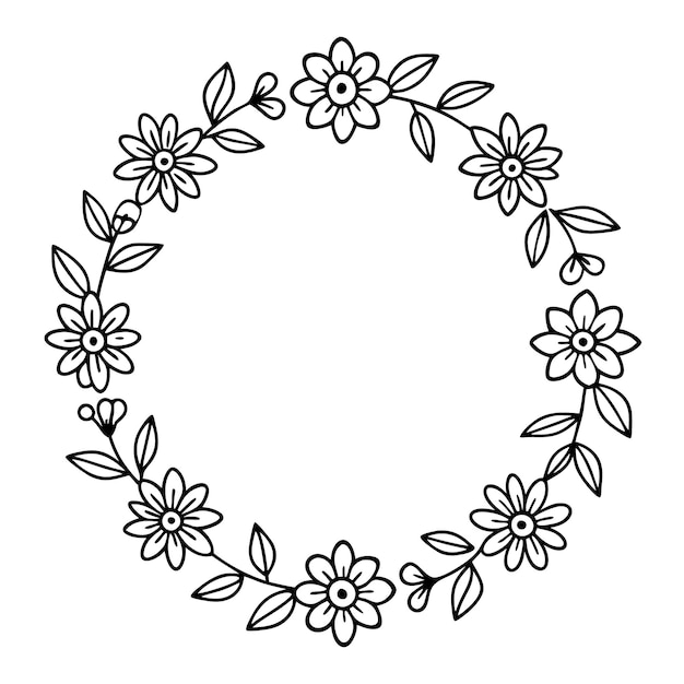 La belleza de la flor de la corona dibujada a mano para la ilustración de libros de colorear para adultos