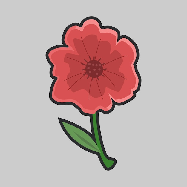 belleza flor roja con contorno diseño vectorial plano