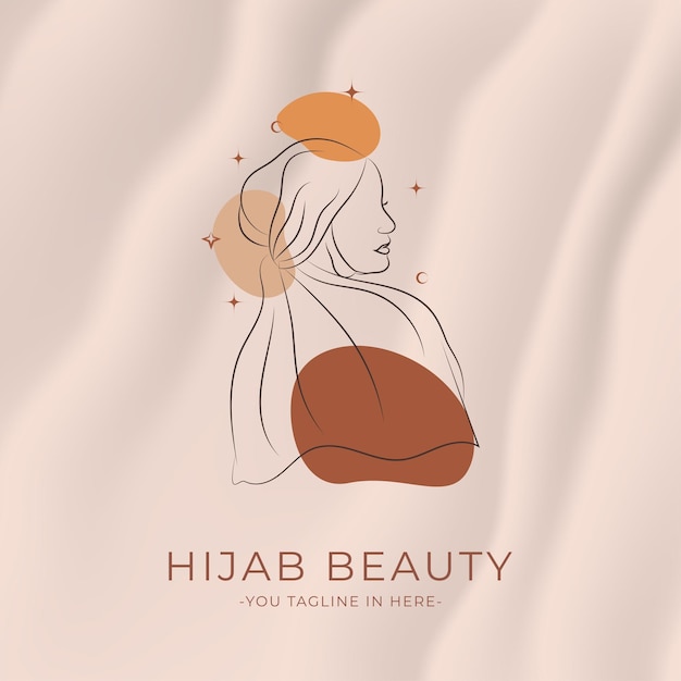 Belleza de logotipo de arte de línea de hijab femenino minimalista moderno