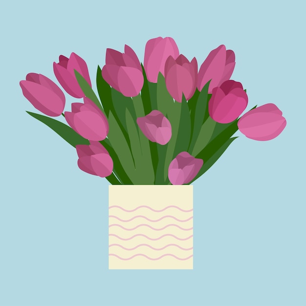 Belleza minimalista estética florecimiento rosa flor de tulipán rojo en el diseño de ilustración vectorial de la olla blanca
