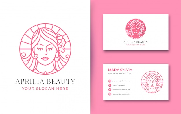 Vector belleza mujer floral line art logo design