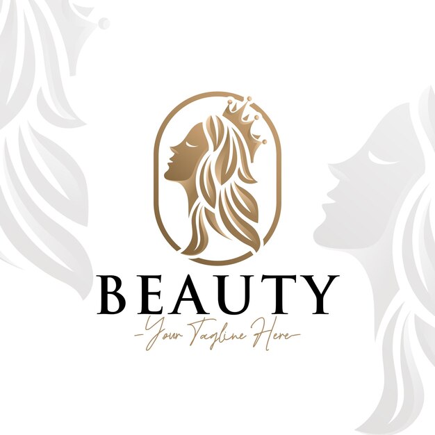 Belleza mujer reina logo de oro natural