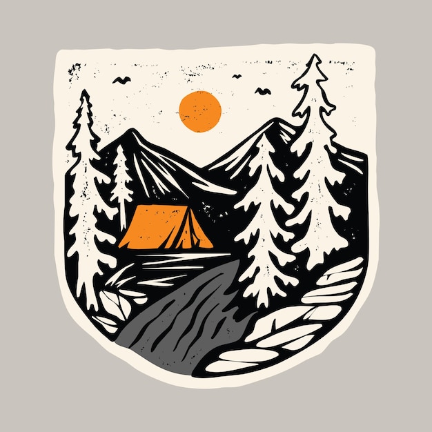 Belleza de la naturaleza y acampar con diseño de camiseta de arte de ilustración gráfica de río