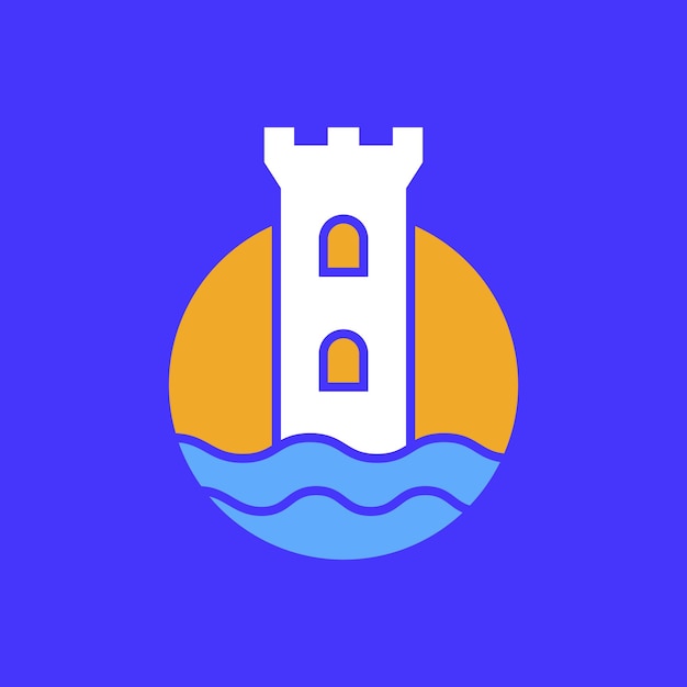 belleza del océano castillo colorido vector de diseño de logotipo