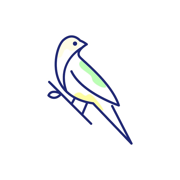 Belleza pájaro encaramado ramita canario línea arte moderno abstracto colorido logotipo diseño vector