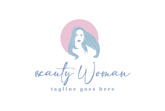 Belleza Pretty Woman Girl Lady Head Face Face Long Hair Logo Design Vector