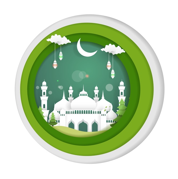 la belleza de Ramadán Kareem con la ilustración de la mezquita