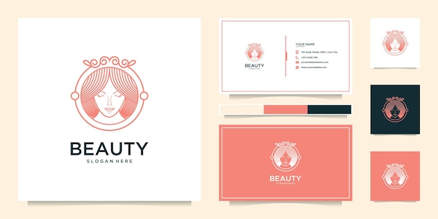 Belleza spa mujer logo monoline lujo con concepto de tarjeta de visita