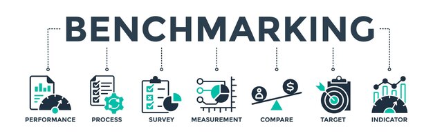 Benchmarking concepto de ilustración vectorial de icono web de banner para el desarrollo de negocios