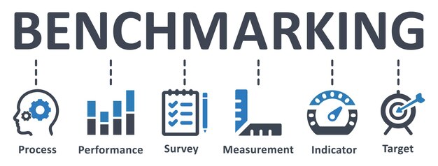 Benchmarking infográfico diseño de plantilla con iconos vector ilustración concepto de negocio