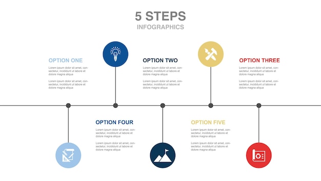 Benchmarking Mejores prácticas Lluvia de ideas Plan de negocios Iconos de desarrollador Plantilla de diseño de diseño de línea de tiempo de infografía Concepto de presentación creativa con 5 pasos