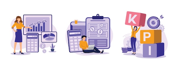 Beneficio corporativo Ingreso financiero cálculo KPI éxito medición conjunto ilustración