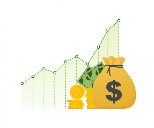 Beneficio de dinero o presupuesto. efectivo y flecha ascendente del gráfico, concepto de éxito empresarial. ganancias de capital, beneficio. ilustración de stock