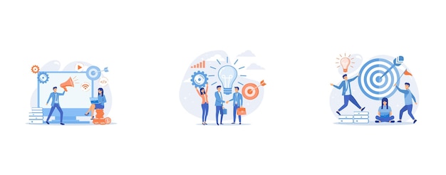 Beneficio de marketing digital Asociación de marcas Objetivo logro conjunto vector plano ilustración moderna