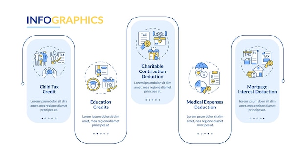 Beneficios fiscales específicos pantalla de la aplicación de plantilla de infografía azul