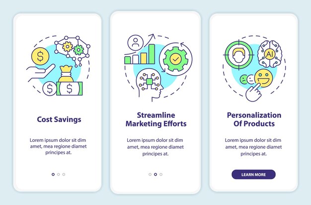 Beneficios de la IA en la pantalla de la aplicación móvil de incorporación de marketing