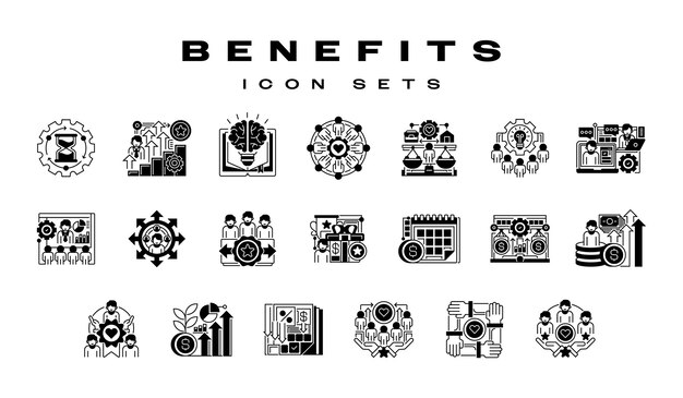 Beneficios del icono de línea conjunto de icono símbolo de premium creativo universal plantilla de icono de signo vectorial
