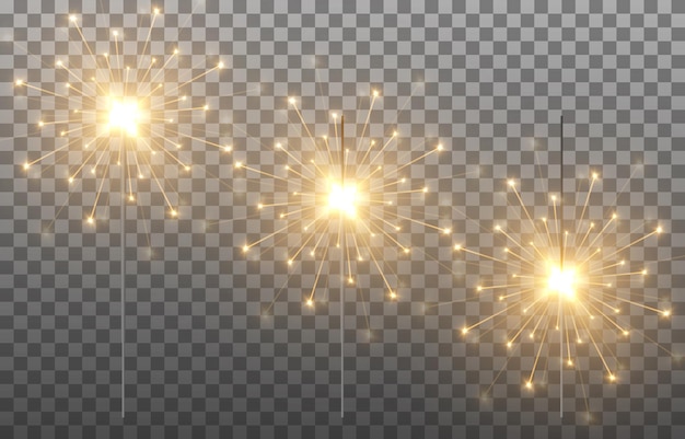 Bengalas vectoriales sobre un fondo transparente aislado. Luz brillante png. Chispas, fuegos artificiales PNG.