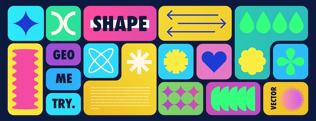 Bento grid abstract banner color gradient geometric modern frame Metaball y2k pattern template for ui website vector