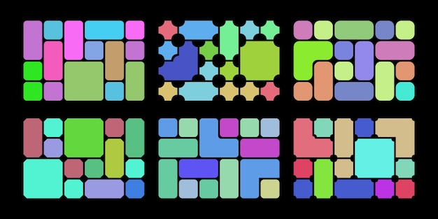 Bento grid layout abstract pattern of colorful rounded rectangles and squares arranged in a grid on