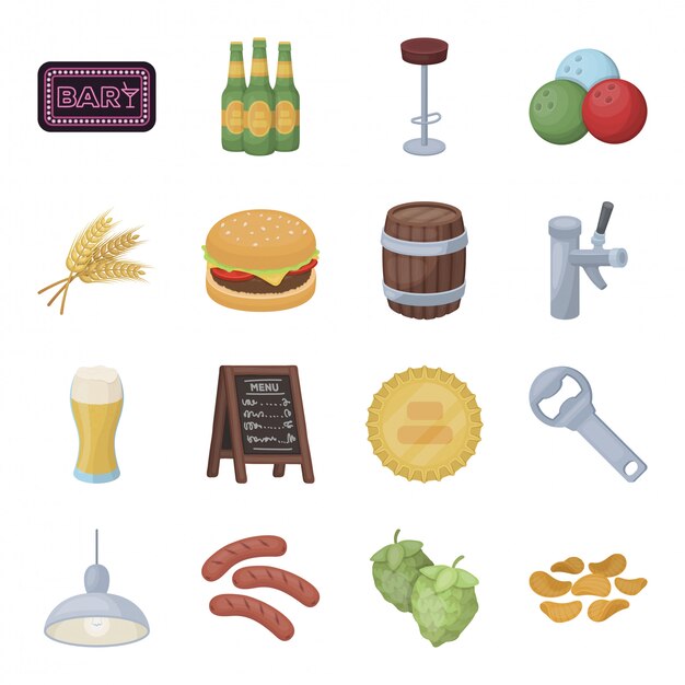 Ber pub cartoon set icono. Conjunto de dibujos animados aislados icono bebida bar. cerveza blanca