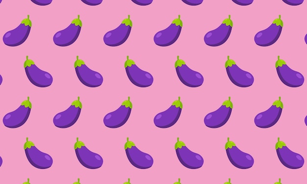 Berenjena fresca en patrones sin fisuras sobre fondo rosa. Diseño para tu textil.