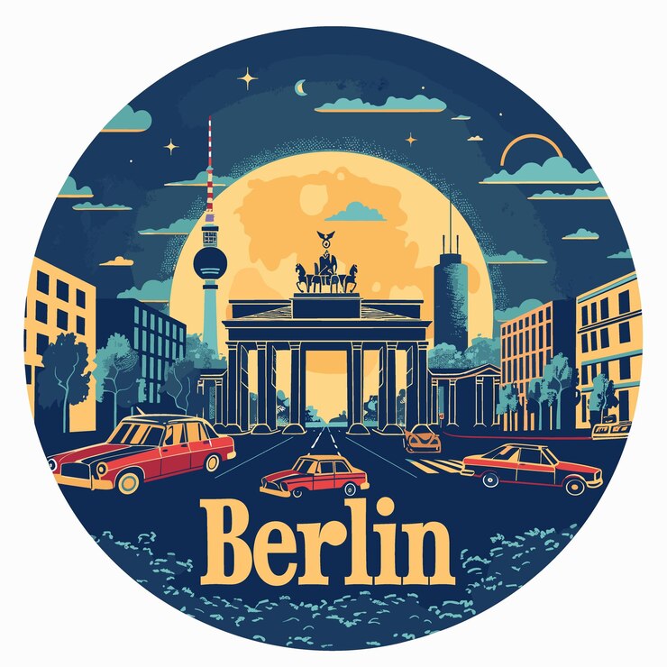 Berlín es una ciudad con muchos coches y un gran edificio.