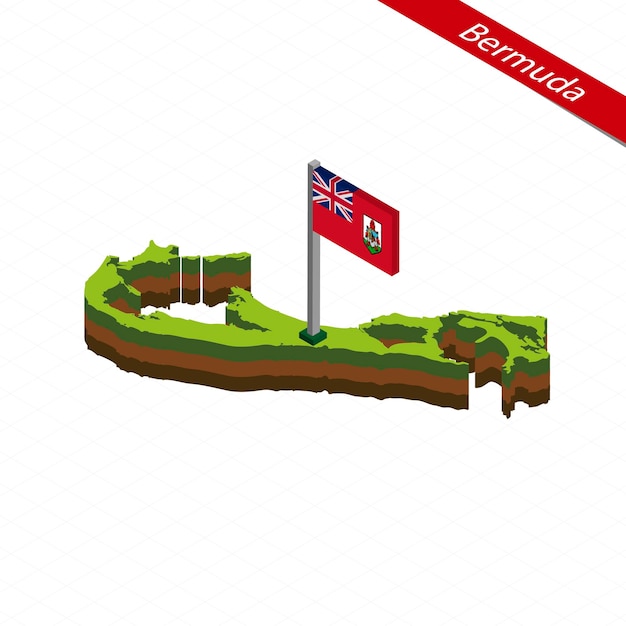 Bermudas mapa isométrico y bandera ilustración vectorial