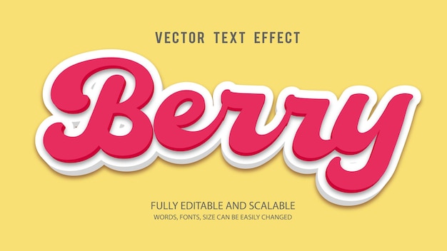 Berry 3d Plantilla de vector de efecto de texto editable con fondo lindo