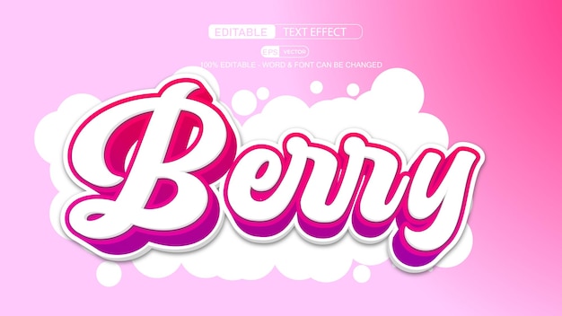 Berry 3d vector de efecto de texto editable con lindo fondo