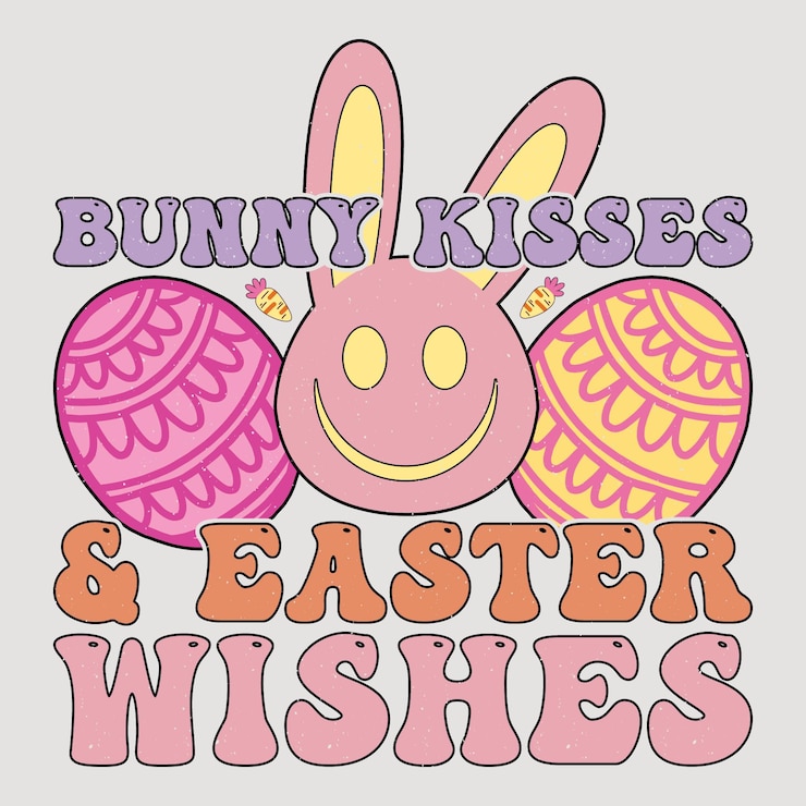 Vector beso de conejo y deseos de pascua retro sublimación de pascua vector gráfico diseño de camiseta de domingo de pascua