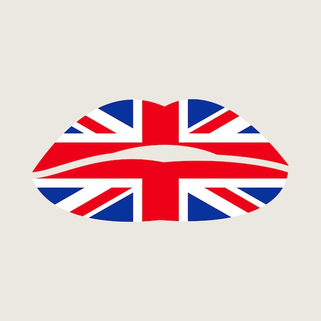 Beso labios en los colores de la bandera del Reino Unido