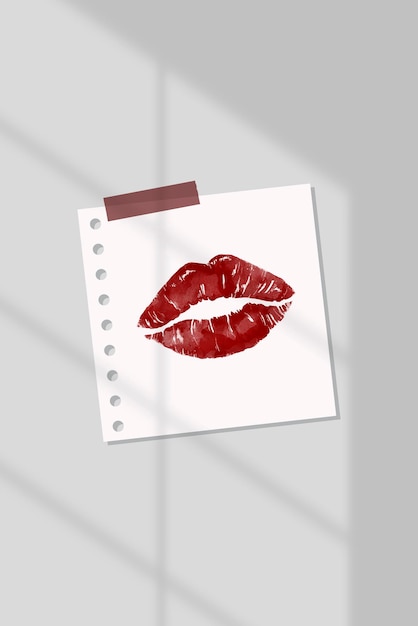Beso de lápiz labial rojo en papel de carta con vector de luz natural