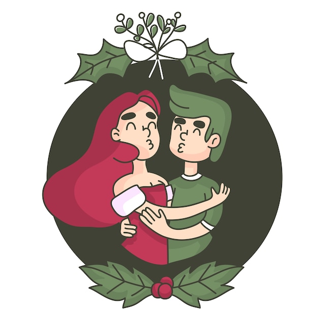 Beso de navidad bajo el muérdago