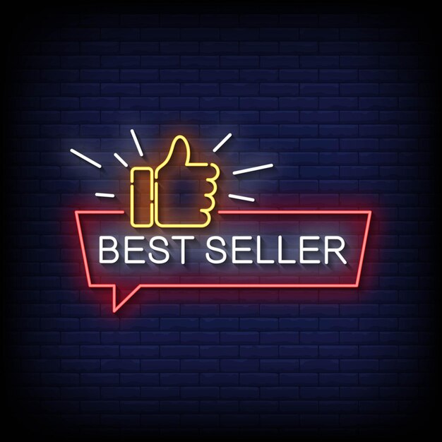 Best seller de letrero de neón con vector de fondo de pared de ladrillo