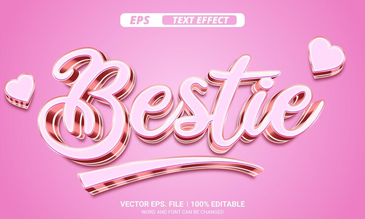 Vector bestie 3d efecto de texto vectorial editable sobre fondo rosa