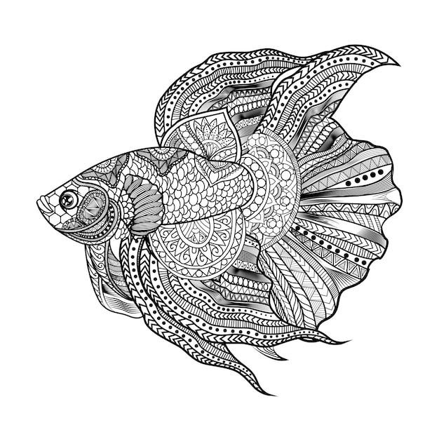 Vector beta mandala de peces para colorear libro para colorear página ilustración dibujo en blanco y negro