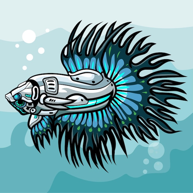 Betta fish mecha robot mascot esport logo design