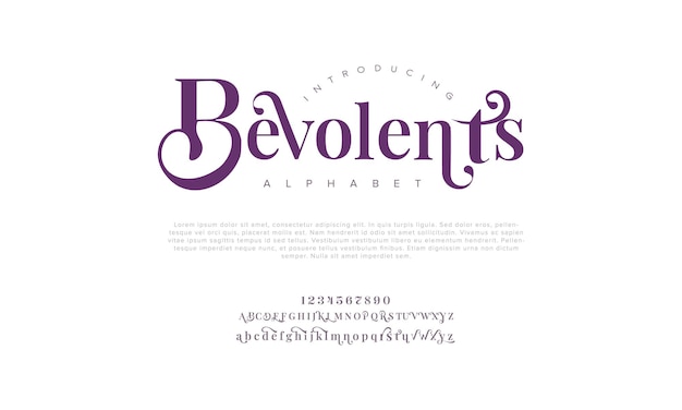 Vector bevolents lujo premium letras y números del alfabeto elegante tipografía de bodas clásico