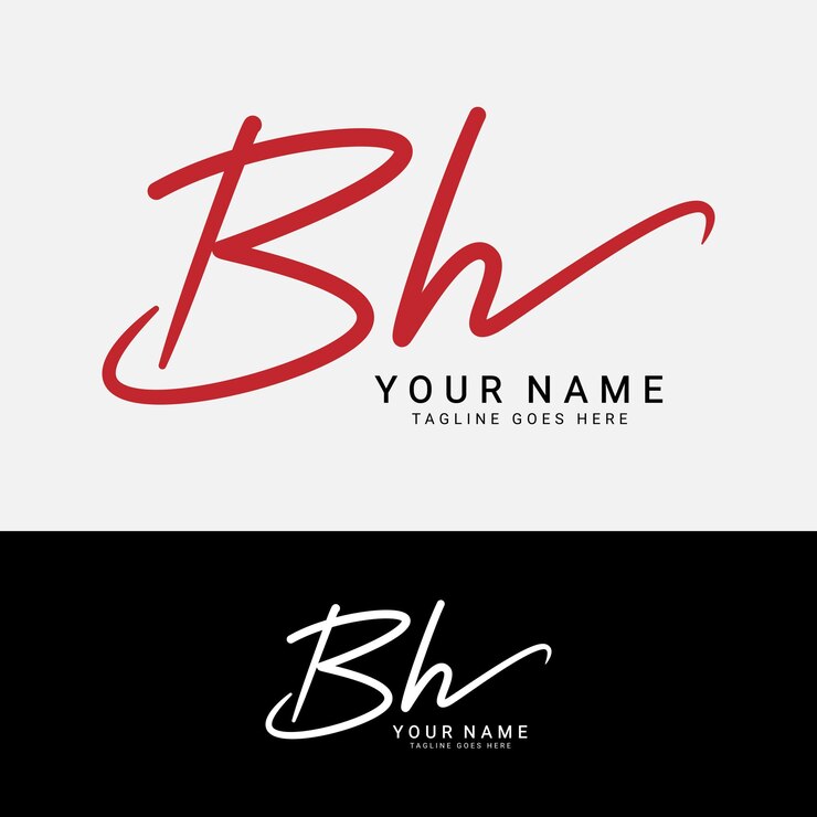 Vector bh logotipo de la letra inicial alfabeto bh logo de la firma escrita a mano