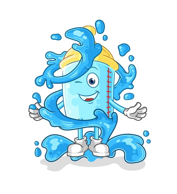 Biberón fresco con vector de dibujos animados de mascota de agua