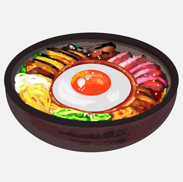 Vector bibimbap coreano comida coreana arroz mixto coreano arroz verduras carne de res huevo gochujang saludable