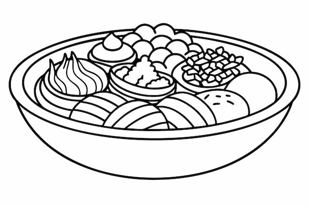 Bibimbap línea de arte hermosa ilustración en blanco y negro