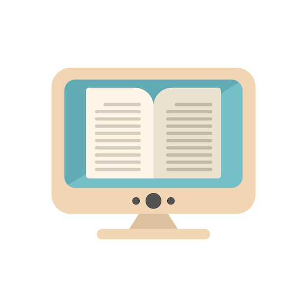 Biblioteca ebook icono vector plano Educación digital Computadora en línea aislada