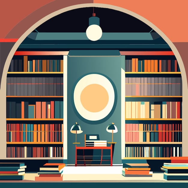 Vector biblioteca con ilustración vectorial de estanterías