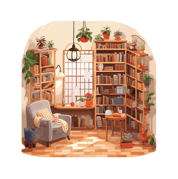 Una biblioteca de libros aislada sobre fondo blanco.