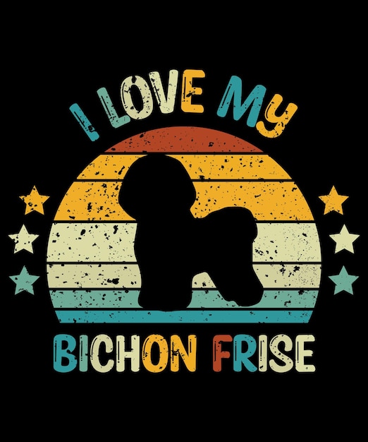 Bichon frise silueta vintage y diseño de camiseta retro