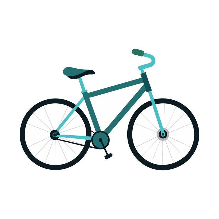 una bicicleta azul con un asiento negra y un asiento negro