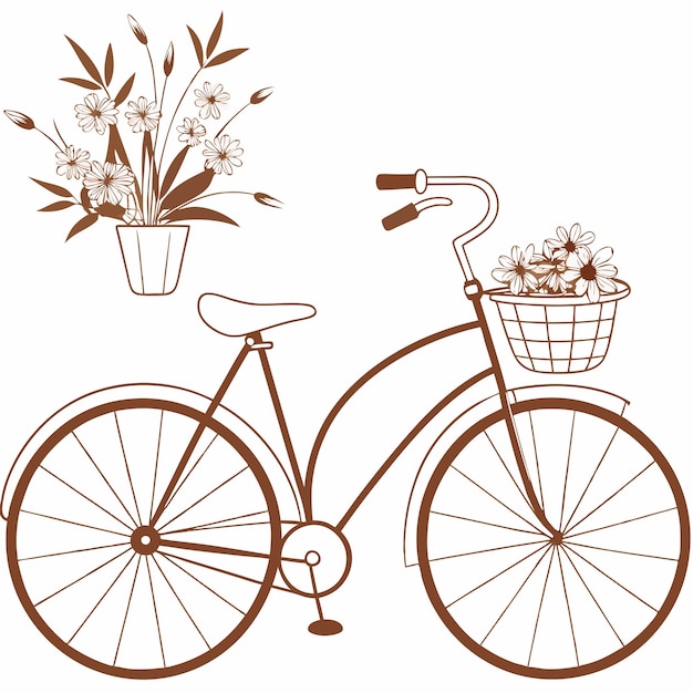 una bicicleta con una canasta de flores y una canasta con una caja de flores